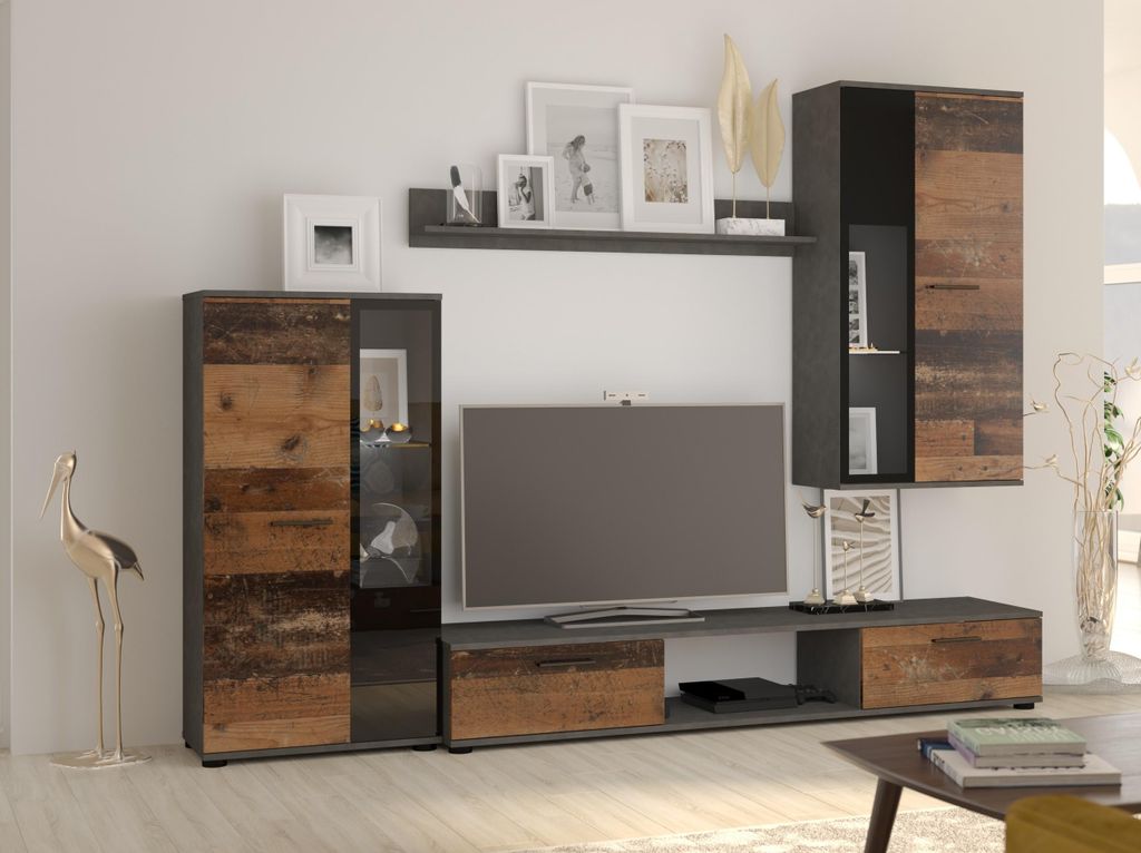 Wohnwand SALVO Old Style – Wohnzimmer Set mit 2 Vitrinen, Produktbild 
