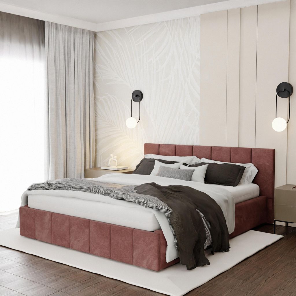 Muralo PREMIUM POLSTERBETT für Schlafzimmer Polsterbett mit Bettkasten und Gasdruckfeder Bett mit Polsterkopfteil Doppelbett 160x200 Bett mit Stau...