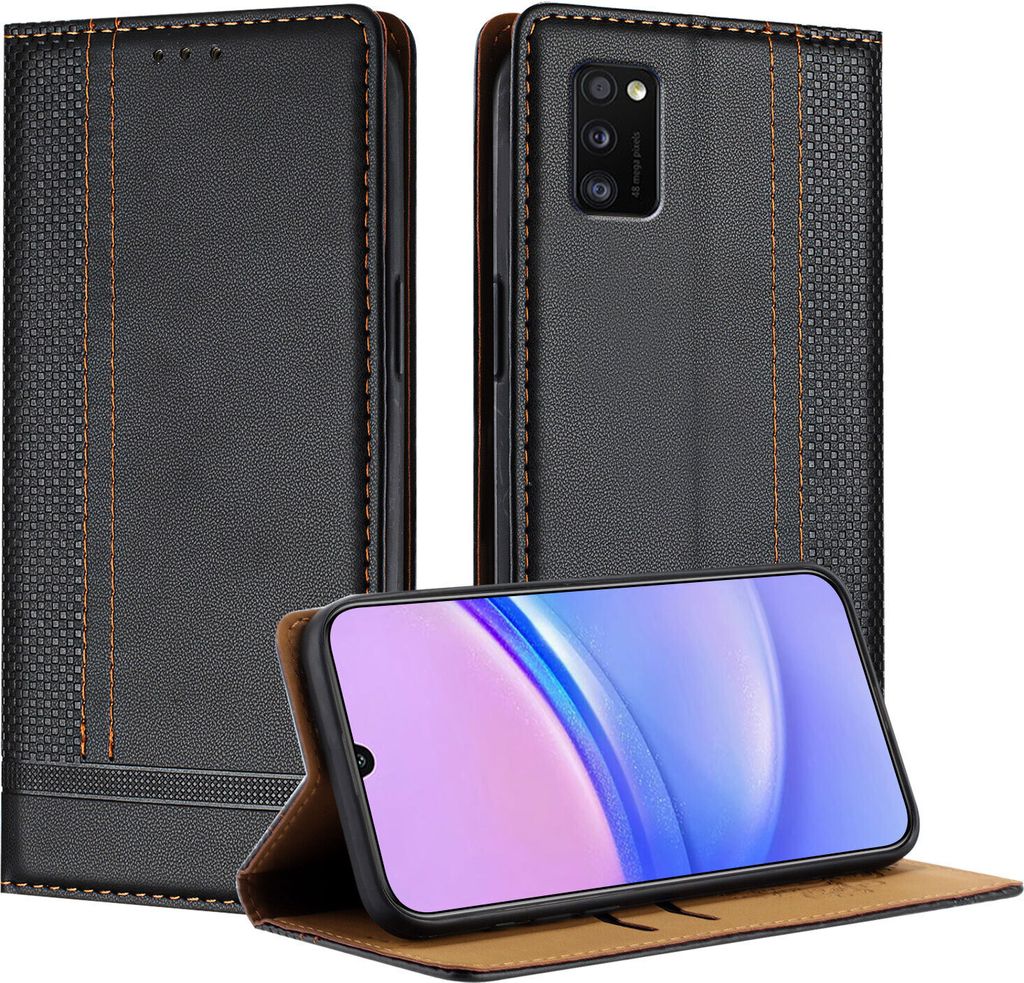 Handyhülle für Samsung Galaxy A41 Leder Flip Schwarz