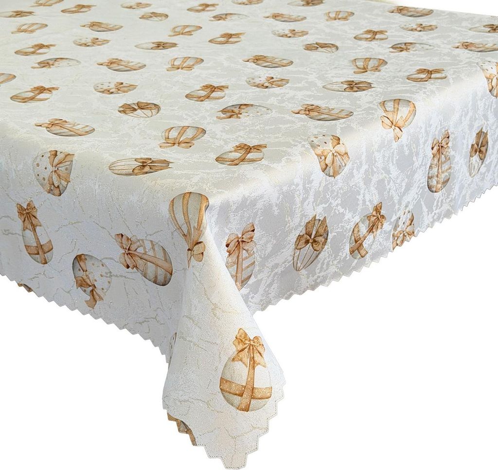 Ostern Tischdecke Fleckenabweisende Weiß und Gold - Ostereier 155x220 cm