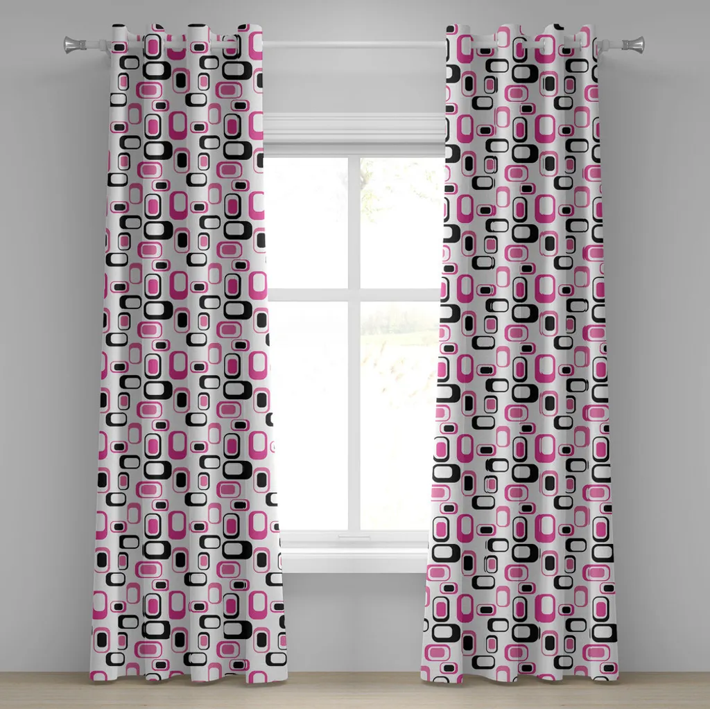 Set 2 Tende Lavabili ABAKUHAUS 280x175 | Geometrico Retrò Nero Rosa