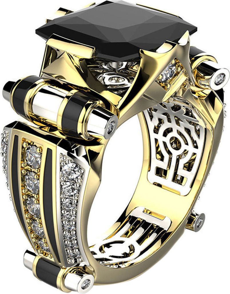 Uni Ring Vintage Gothic Luxus Glänzende Strasssteine Galvanik Dekoration Geschenke Männer Frauen Zirkonia Fidget Ring Schmuck für den täglichen...