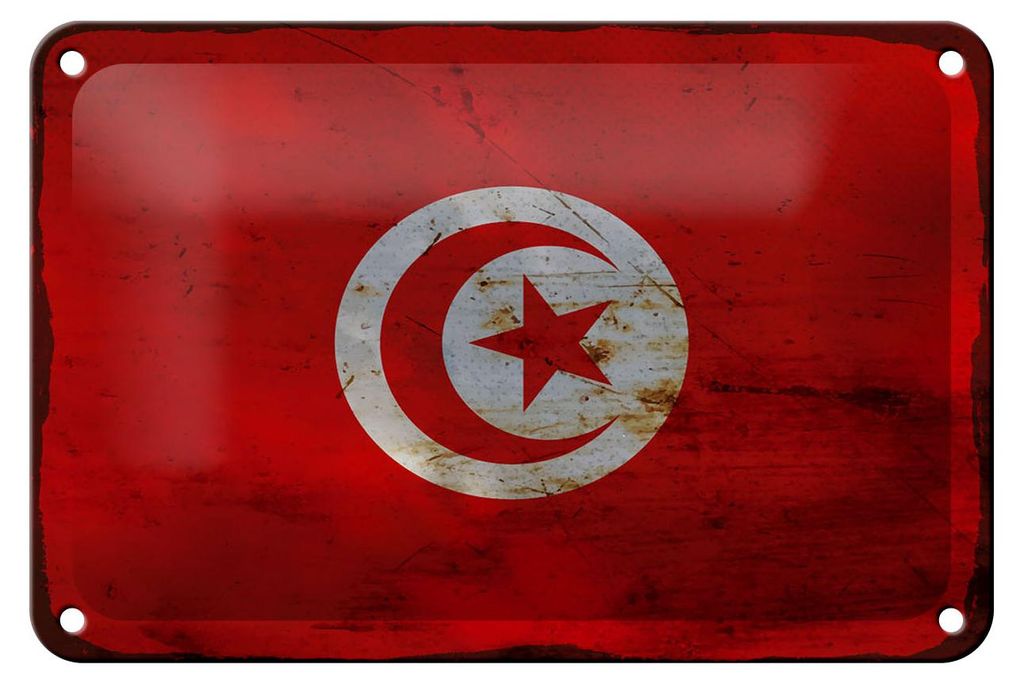 Blechschild Flagge Tunesien 18x12cm Flag of Tunisia Rost Dekoration