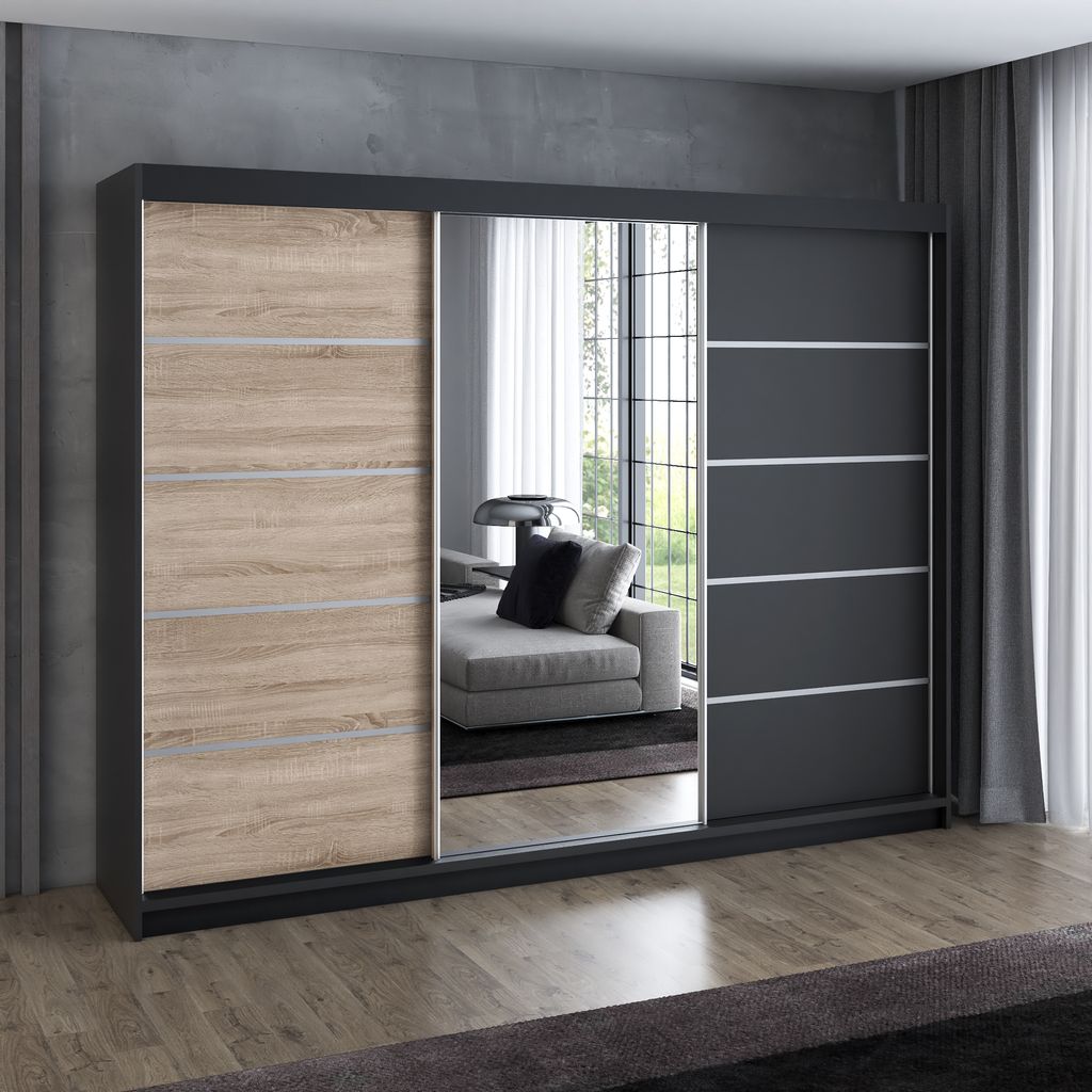 Schwebetürenschrank 200 cm, 3-türig, mit Spiegel & 4 Produktbild 