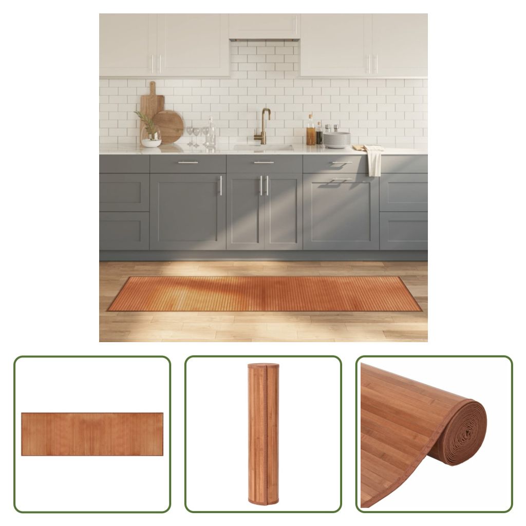 The Living Store Teppich Rechteckig Braun 60x200 cm Bambus