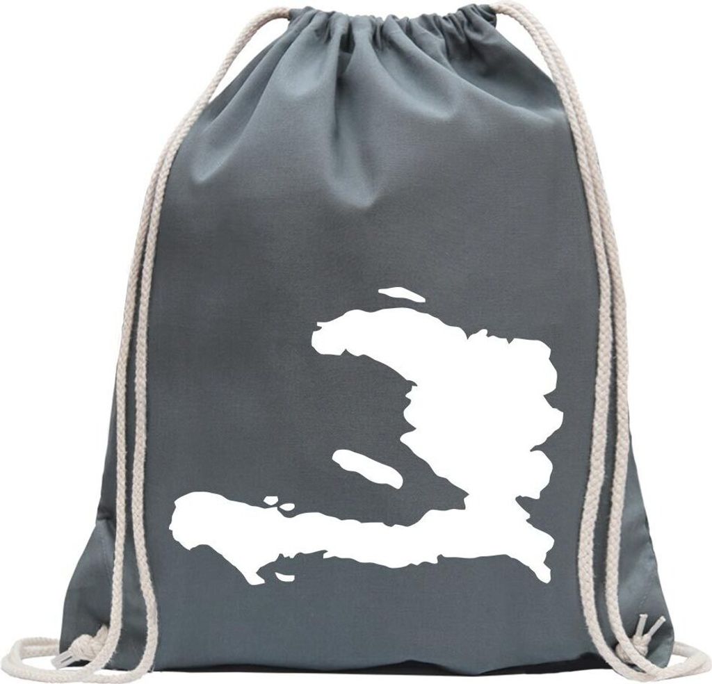 Kiwistar - Turnbeutel - stahlgrau - Haiti Umriss Kontur - Fun Rucksack Sport Beutel Gymsack Baumwolle mit Ziehgurt