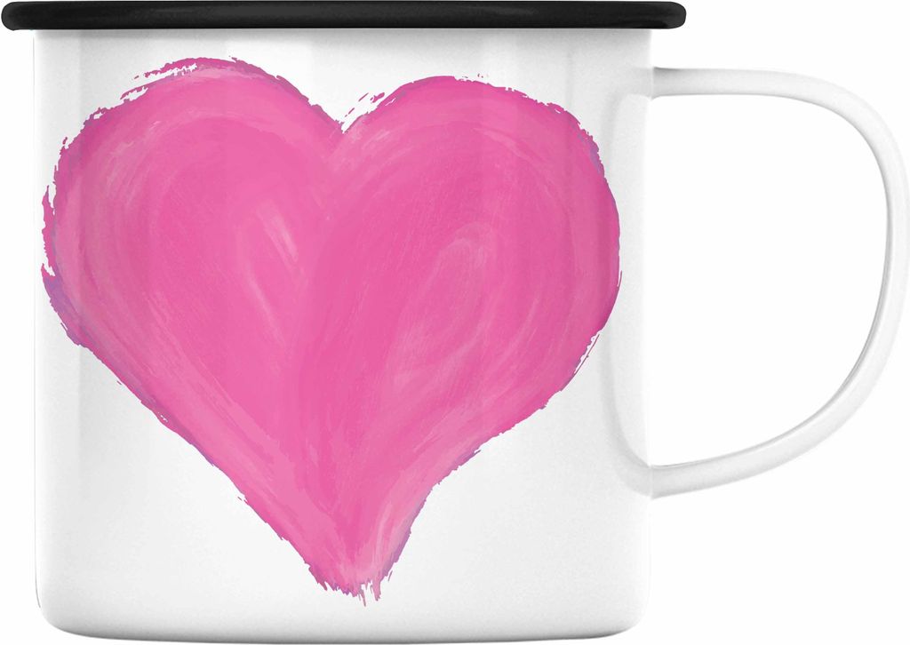 Trendation - Herz Emaille Tasse Valentinstag Emaille Emaille Tasse Geschenk für Sie Ihn Liebe Grafik Paare Freund Freundin (Schwarz)