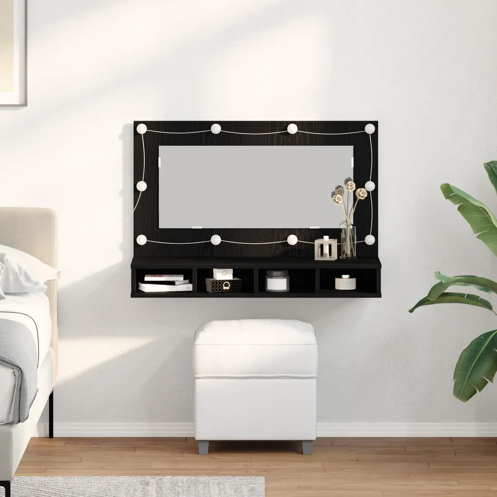 Meuble Haut de Salle de Bain avec Miroir Chêne Noir Modèle Horizon 90