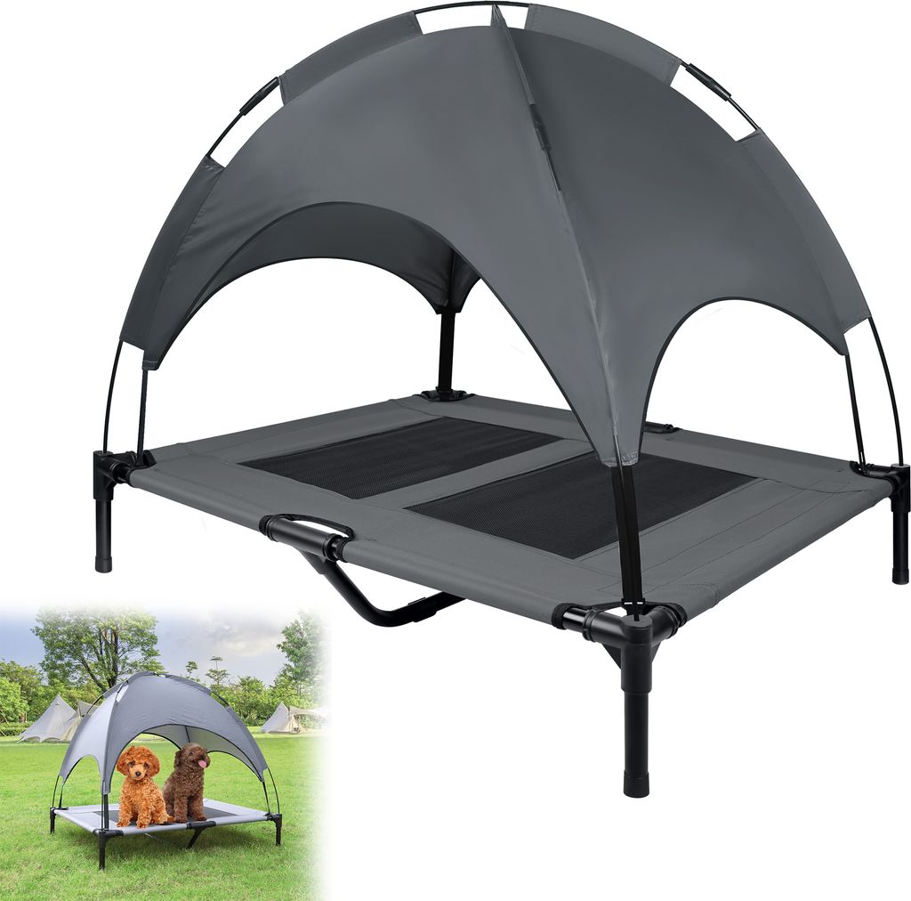 LARS360 Hundebett mit Baldachin Haustierbett Sonnenschutz Dach Erhöhtes Hundebett Hundesofa Atmungsaktiv Wetterfest für Indoor & Outdoor-L 92x76x...