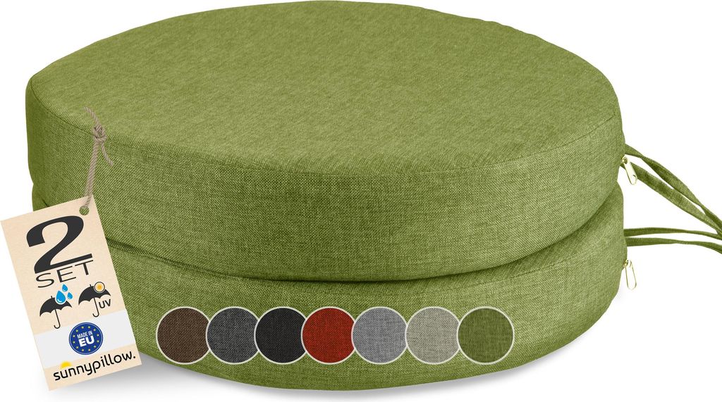 sunnypillow 2er Set Stuhlkissen Rund Ø 40 cm, wasserdicht Produktbild 