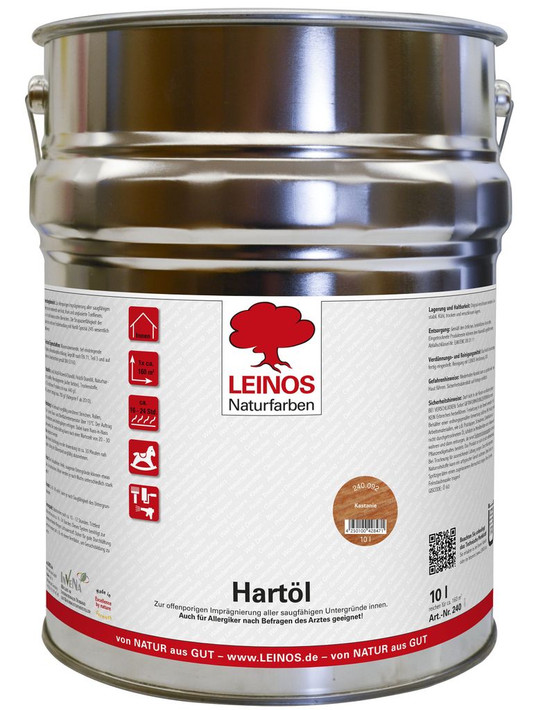 LEINOS Holzöl 10 l | Hartöl Kastanie für Tische Möbel Arbeitsplatten | Teak Eiche Möbelöl für effektive Versiegelung und langanhaltenden Sch...