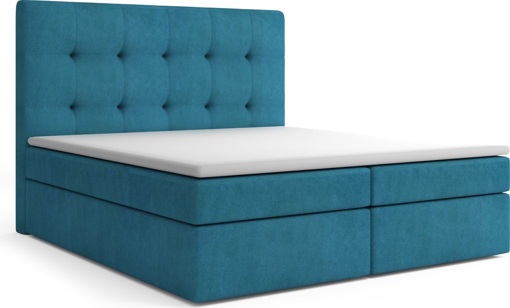 MR GROUP Boxspringbett mit Bettkasten, KAROLINA, 180x200, türkis, H3, Samtstoff, Polsterbett mit Matratze und Topper Doppelbett Bett für Schlafzi...