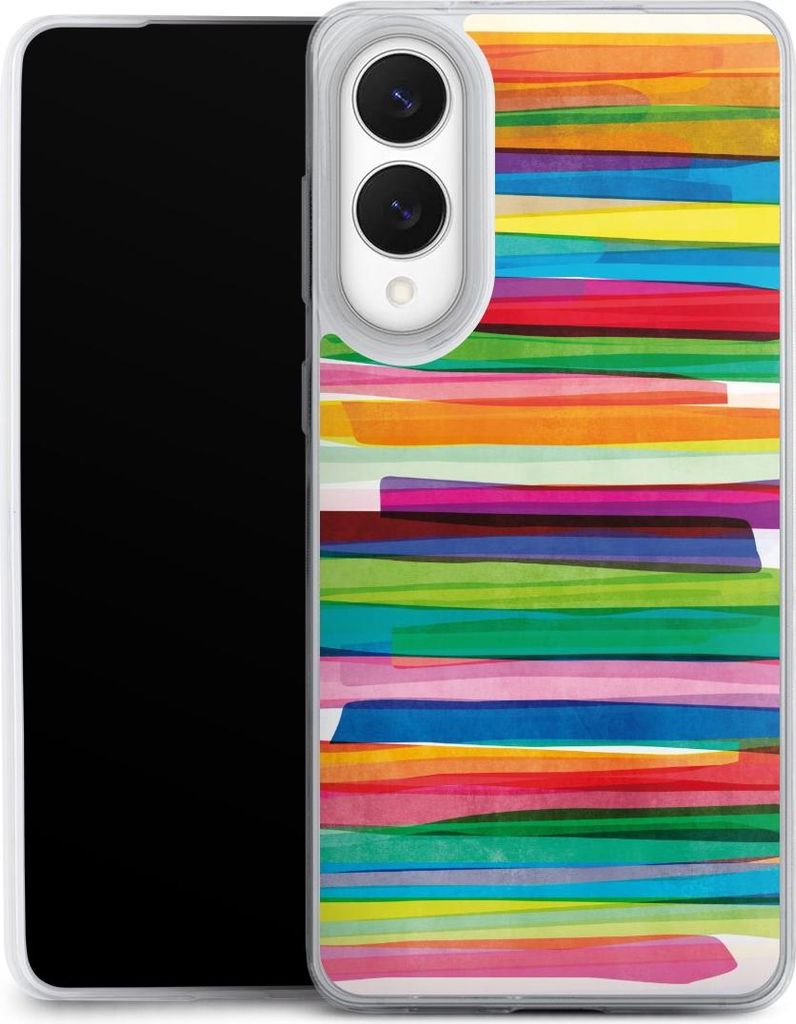 DeinDesign Slim Hülle für Samsung Galaxy S25 Edge Silikon Case Ultra Dünn Handyhülle Streifen Wasserfarbe bunt