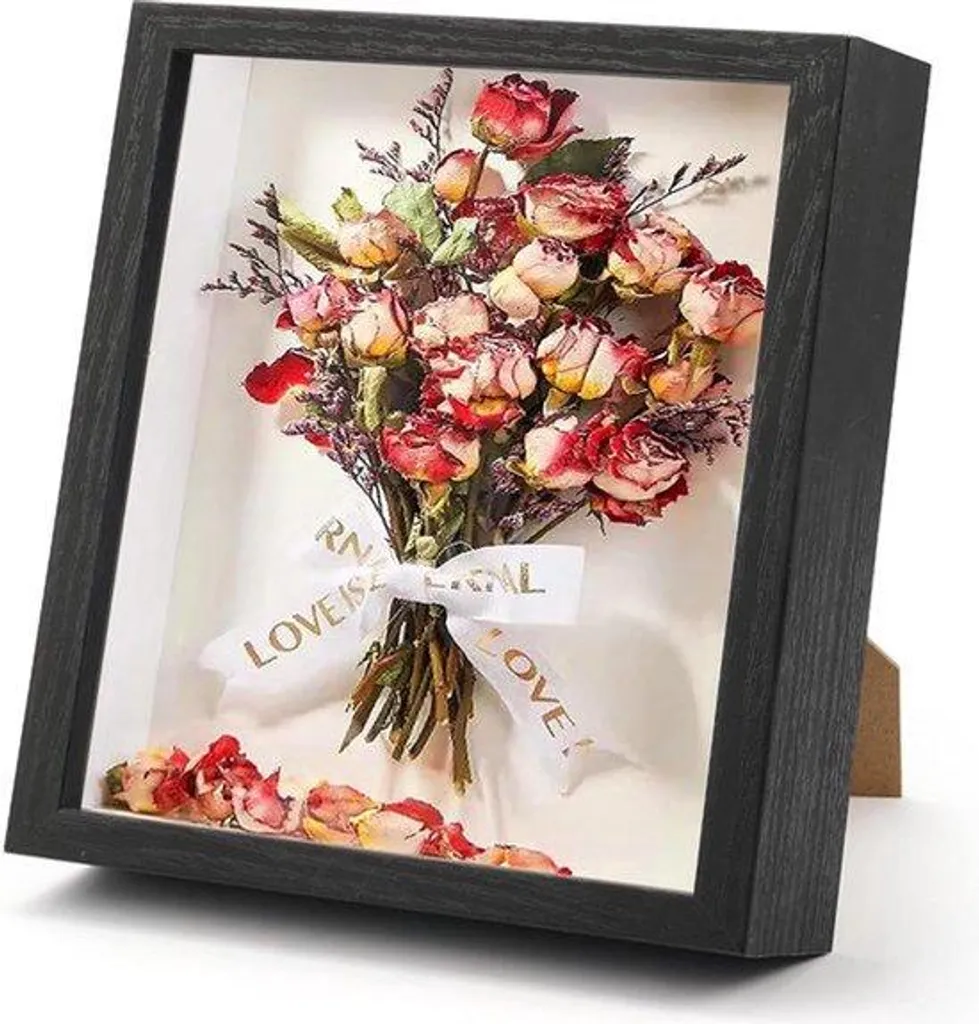 Cadre photo 3D pour exposer objets épais et fleurs séchées 22x22 noir