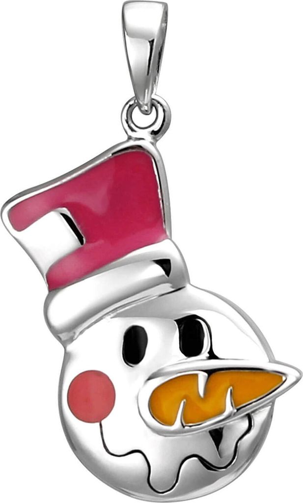 Kinder Anhänger Schneemann-Kopf aus 925 Silber mit bunten Lackeinlagen