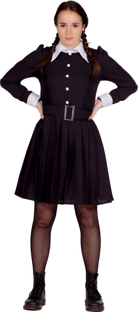 Kleid Friday Halloween schwarz mit weißem Kragen, Groesse:44