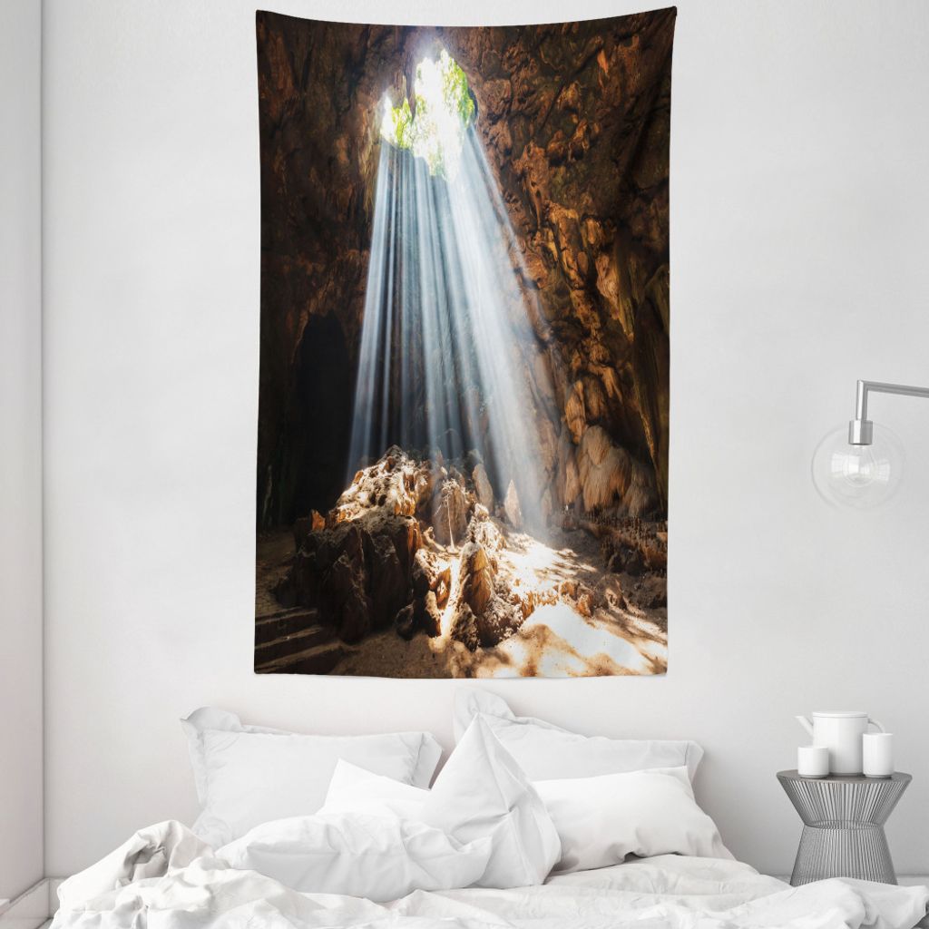 ABAKUHAUS Retro Wandteppich und Tagesdecke, Sunbeams auf natürliche Höhle aus Weiches Mikrofaser Stoff Waschbar ohne Verblassen Digitaldruck, 140...