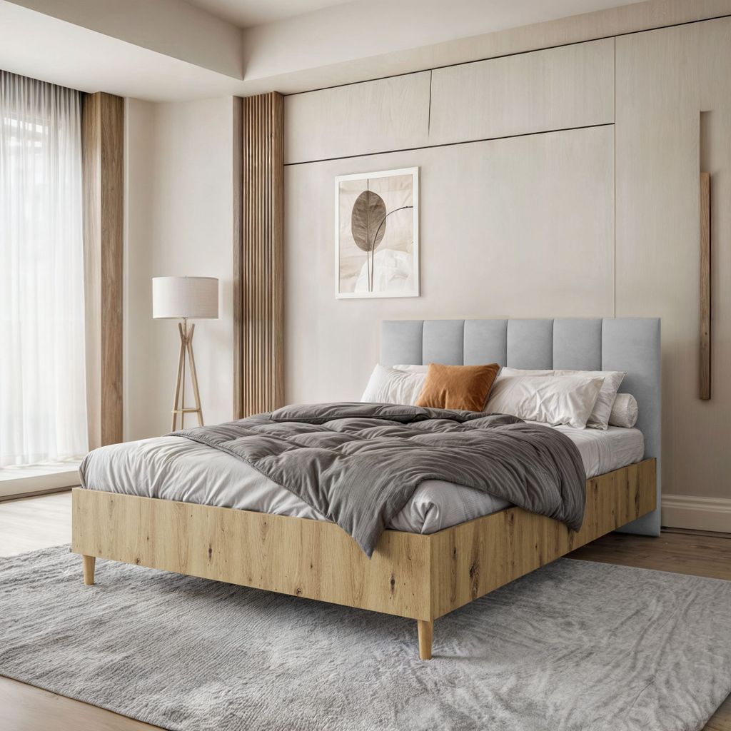 Polsterbett LECTUS 160x200cm - Designerbett mit Bettkasten & Lattenrost - Artisan & Hellgrau (Jasmine 90)