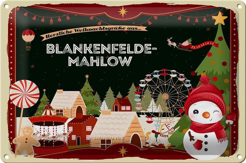 Blechschild Weihnachten Grüße BLANKENFELDE-MAHLOW 30x20cm