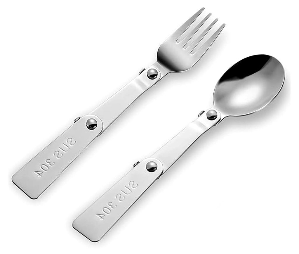 2 Stück Klapplöffel und Klappgabel, Faltbares Besteck für Reisen und Outdoor-Aktivitäten