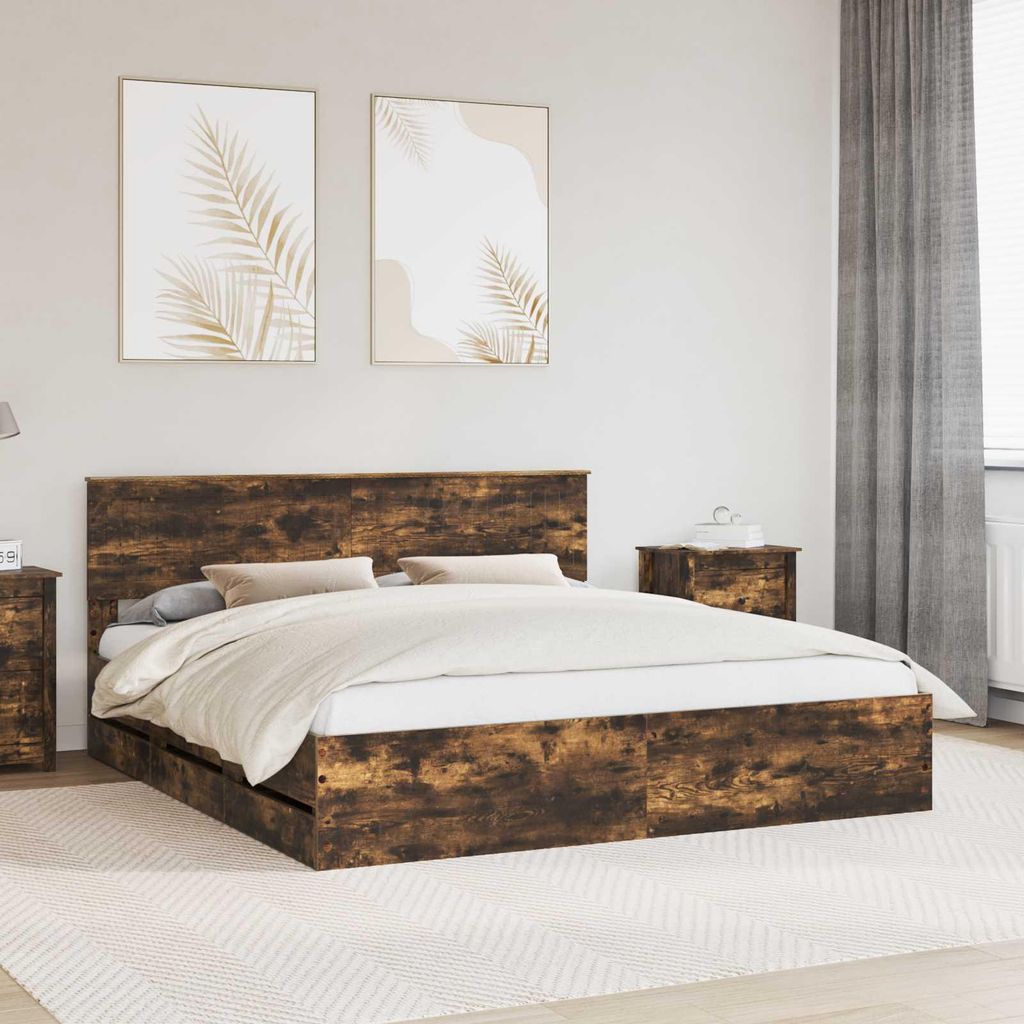 "Schlussverkauf" Doppelbett - Bettgestell 2 PLACES - Geräucherte Eiche 180x200 cm Ingenieurs Holz C4678