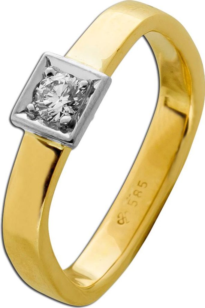 Brillantring Gold 585 14K Solitär Diamant 0.10ct Antikschmuck 16
