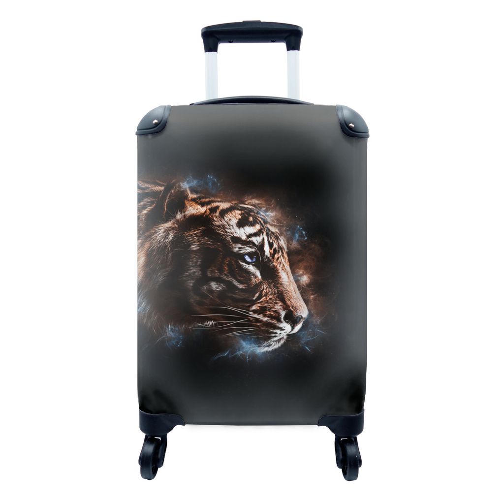 MuchoWow Koffer Handgepäck Trolley Rollkoffer Kleine Reisekoffer mit 4 Rollen - Tiger - Magie - Schwarz - Cabin Size < 55x40x23 cm & 55x40x20 cm...