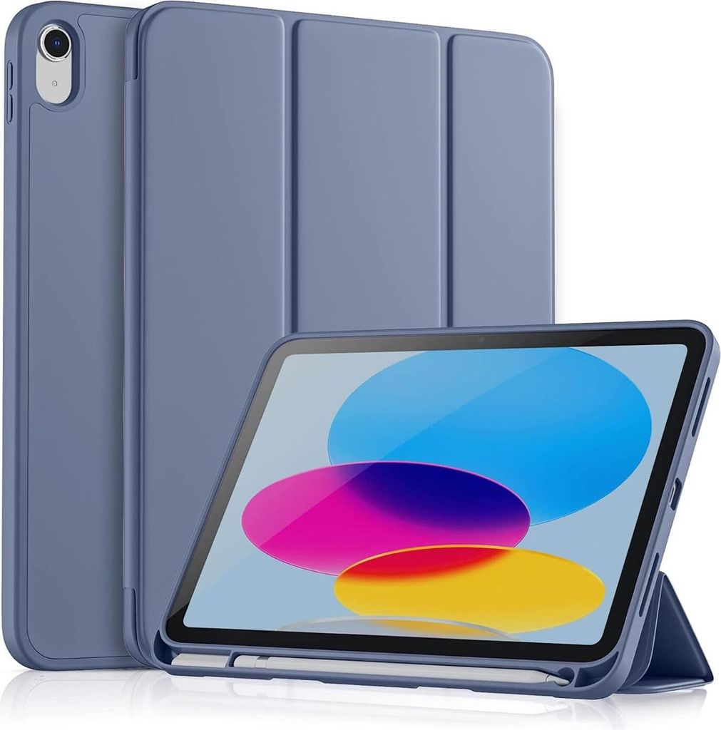 Conie Tablet Smart Cover für iPad Pro 12.8 2021 Klapp Tasche Rundumschutz Silikon Hülle mit Aufstellfunktion in Grau-Blau