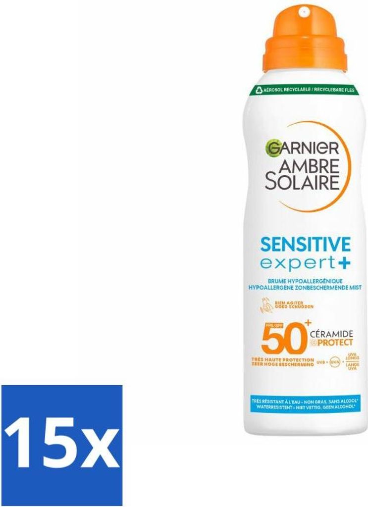 Garnier – Ambre Solaire – Sprühnebel – Sensitive Expert+ – Lichtschutzfaktor 50+ – 150 ml - Vorteilspack - 15 Stücke