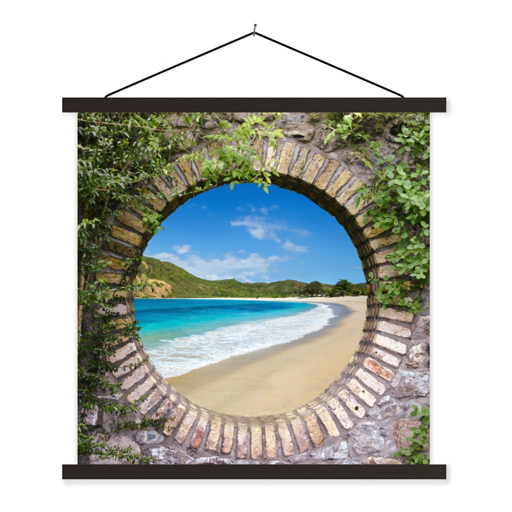 MuchoWow Textilposter Strand - Meer - Blick 60x60 cm mit schwarzem Rahmen - Posteraufhänger