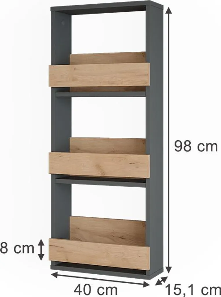 Étagère murale Vicco Repose Chêne doré et Anthracite 40x98cm Model 55584