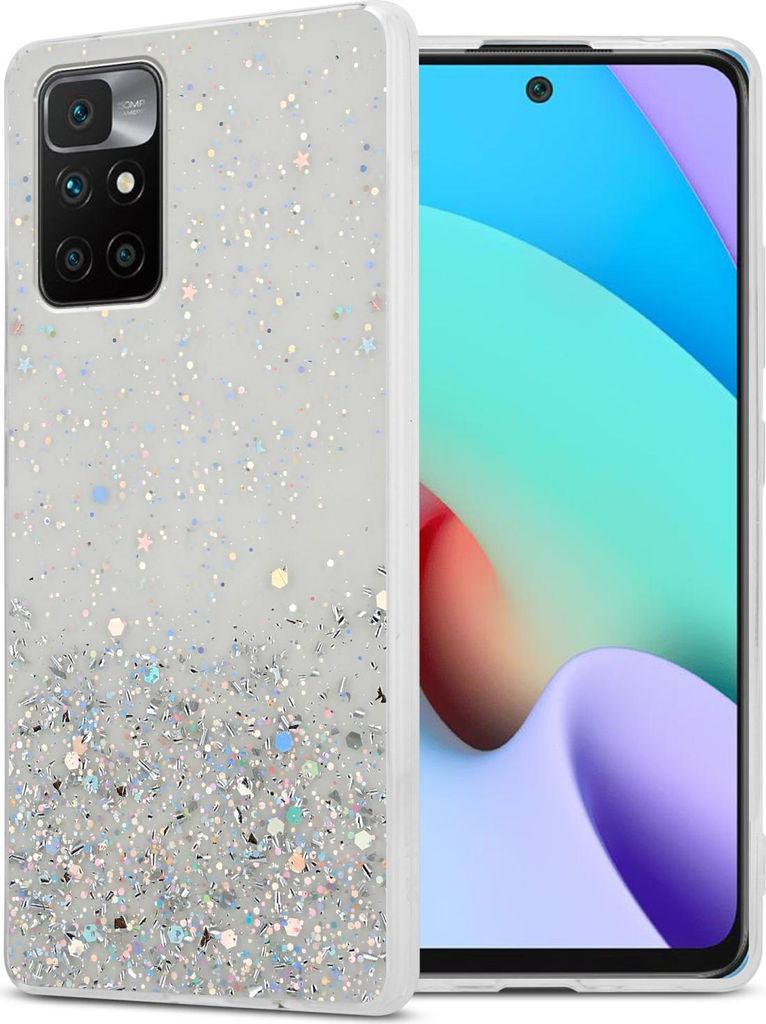 Cadorabo Hülle für Xiaomi RedMi 10 Schutz Hülle in Transparent Handyhülle TPU Etui Glitter Cover Case Glitzer