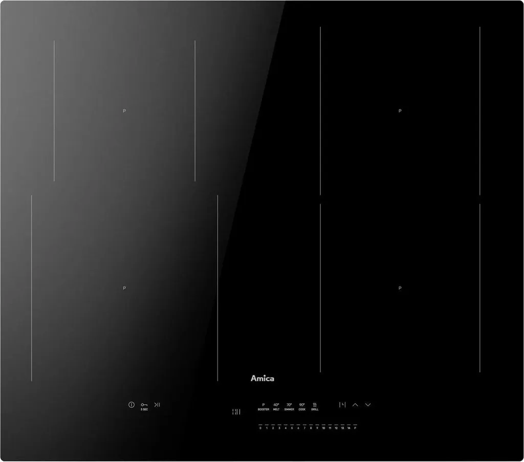 Plaque induction 4 feux Amica PIM6541PHTSUN encastrable verre noir 60cm