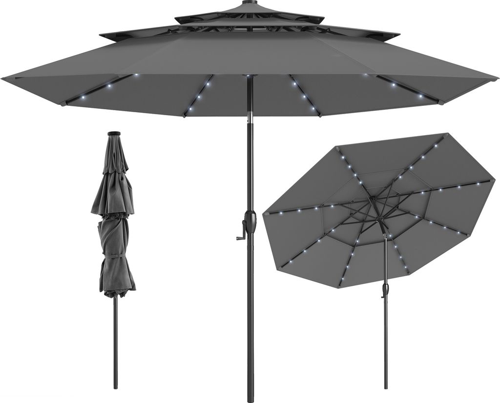 COSTWAY parasol 300 cm z diodami LED i korbką, parasol Zdjęcie produktu 