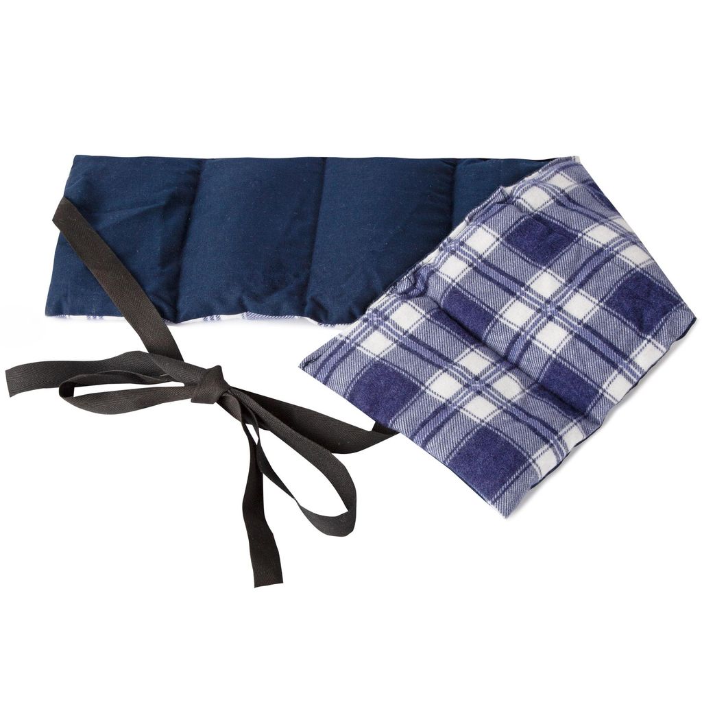 Johanniskernkissen 7-Kammer mit Band, 65x15 - Wärme od. Kälte Rücken, Lende, Wärmekissen Körnerkissen - Kissen mit Bänder, Flanell karo-blau