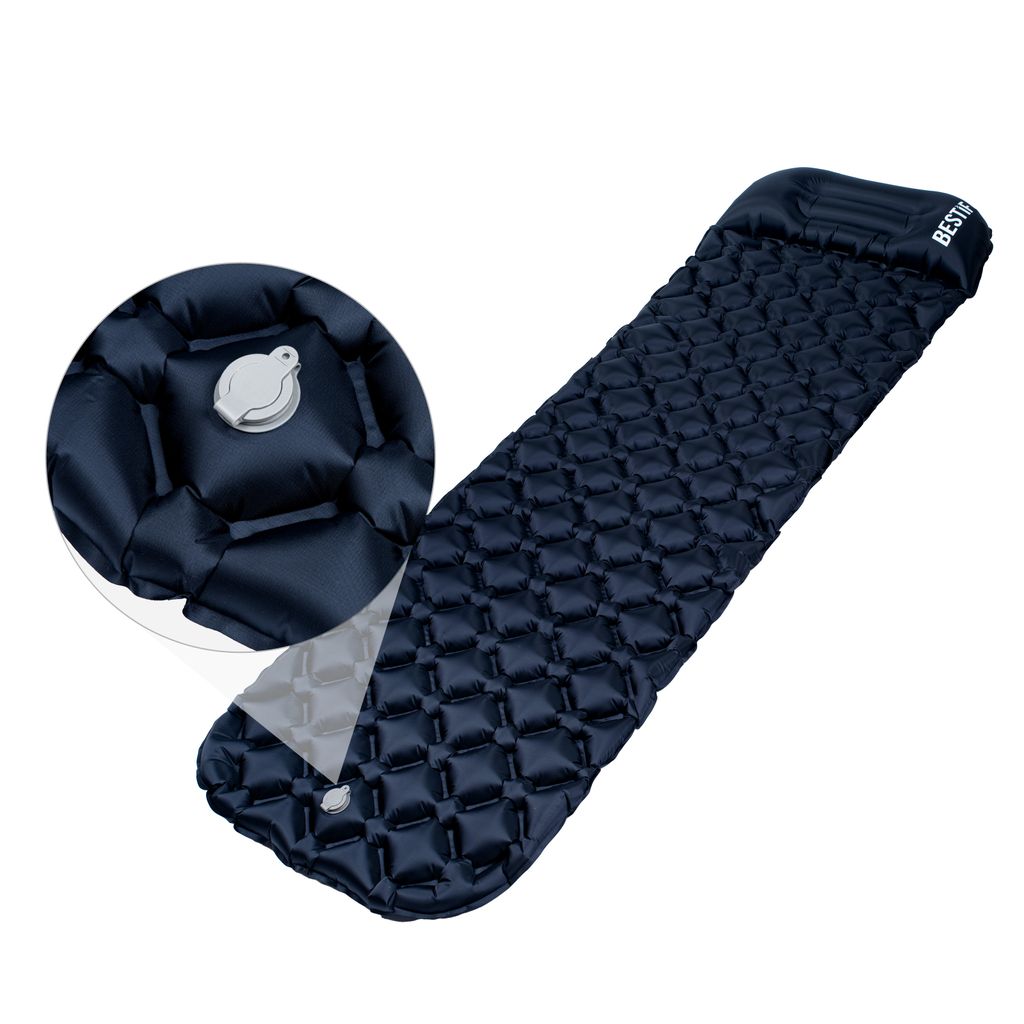 BESTIF Isomatte aufblasbar mit Kissen Ultraleicht Camping Luftmatratze Tragetasche kleines Packmaß für Outdoor Zelt Schlafmatte Dunkelblau