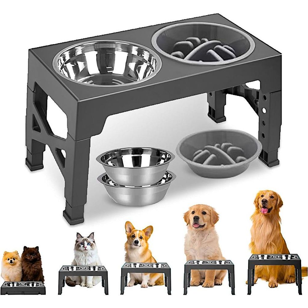 Hundenapf, Futterstation Hunde Futterstation mit 2X 1100ml Edelstahlnäpfen, 5 Höhenverstellbar, Hundenapf für mittlere & große Hunde Hundenäpfe