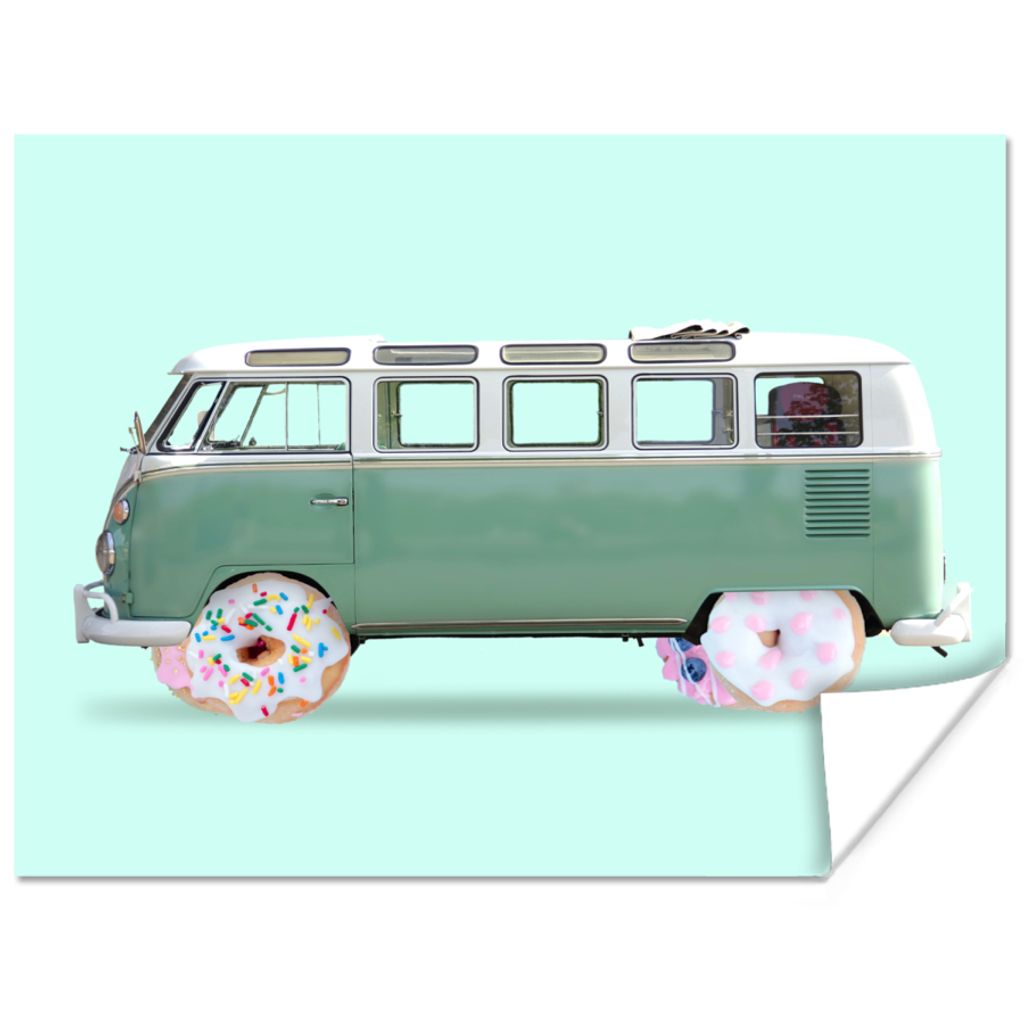 MuchoWow Poster Donuts - Lieferwagen - Auto - Grün 80x60 cm - Kunst für zu Hause