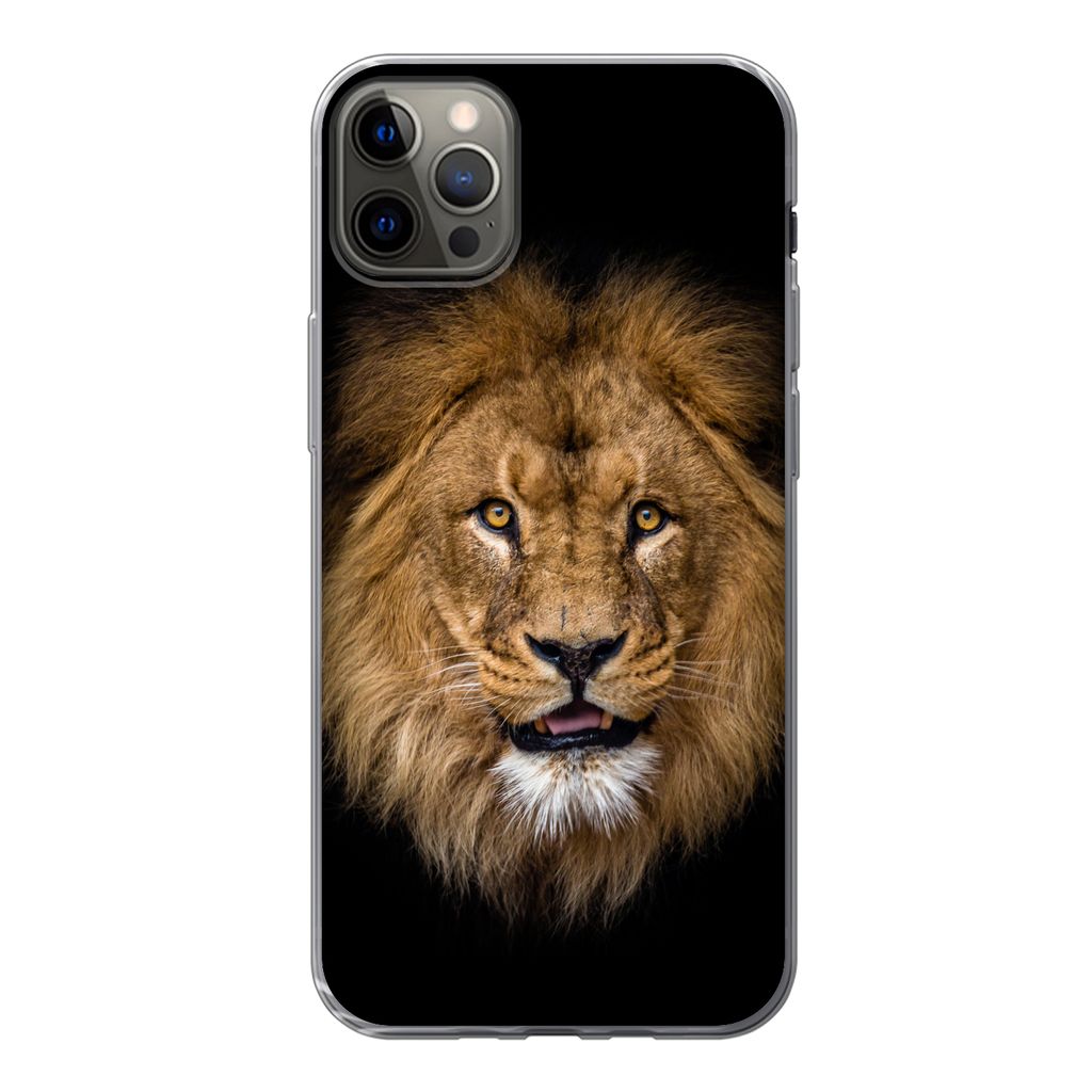 MuchoWow Handyhülle Schutzhülle Hülle für iPhone 13 Pro Max Löwe - Porträt - Schwarz - Tiere Silikon Softcase Handy Hülle - Mobiltelefon
