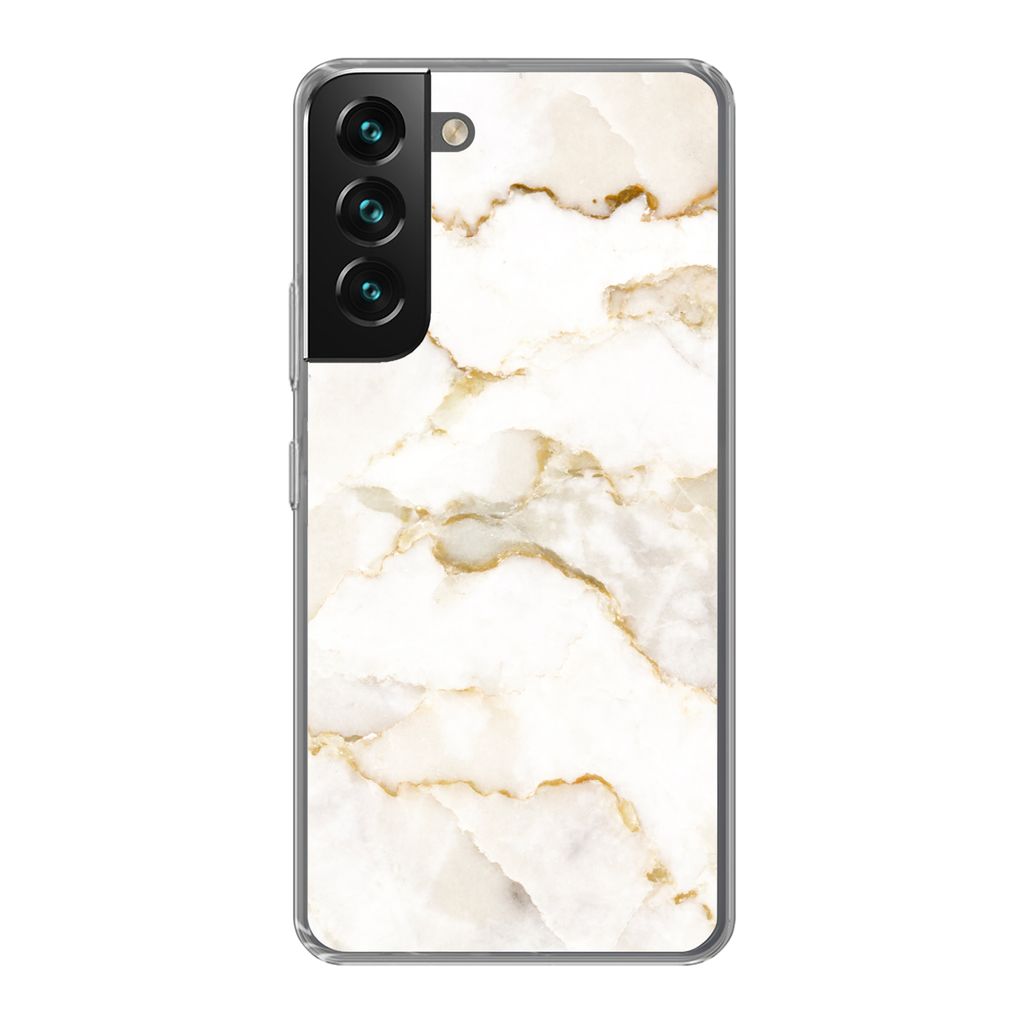 MuchoWow Handyhülle Schutzhülle Hülle für Samsung Galaxy S22 Plus Marmor - Limette - Gold - Luxus - Marmoroptik - Weiß Silikon Softcase Hand...