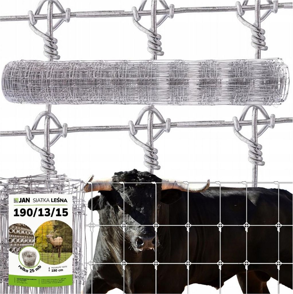 Wildzaun - Knotengeflecht - verzinkt Forstzaun - 190/13/15 Titan Knot - 25m - Verzinkt 245g/m² - Dicke Draht Fi 2,5mm - Widerstandsfähig Gegen Wi...