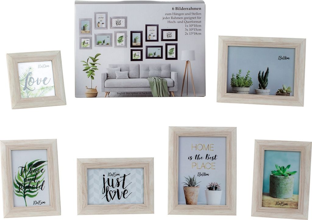 Modernes Bilderrahmen Fotorahmen Set 6-teilig zum Stellen und Hängen inklusive Geschenkbox weiß