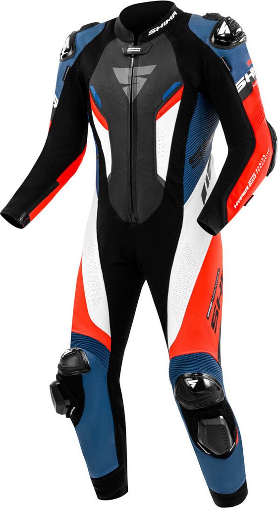 SHIMA Hyper RS perforierte 1-Teiler Motorrad Lederkombi, schwarz/weiß/rot/blau, 46