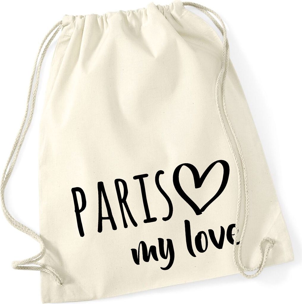 Huuraa Turnbeutel Paris my love 12 Liter Natural Baumwolle Rucksack Geschenkidee