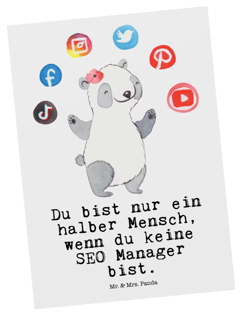 Mr. & Mrs. Panda Postkarte SEO Manager Herz - Weiß - Geschenk, Postkarten, Suchmaschinenoptimierung, Digital Marketing, bildkarte, Grußkarte, Fot...