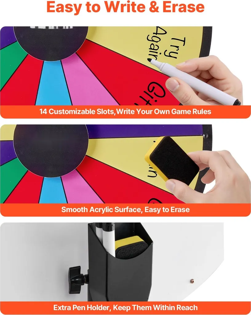 Roue de la fortune effaçable 14 segments avec marqueurs et éponge - 5