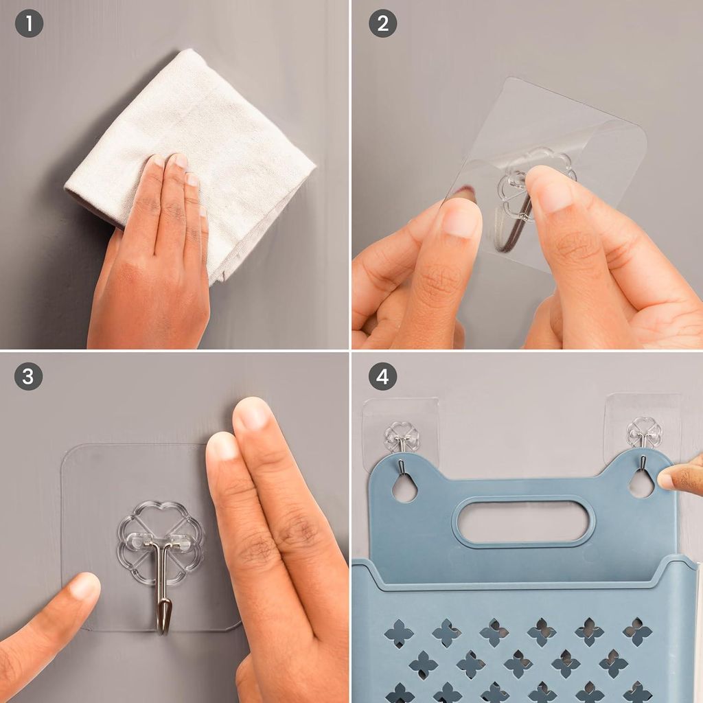 Selbstklebendes Duschkorb aus Kunststoff mit Pads - Duschorganizer ohne Bohren - Hängender Korb an der Wand - Blau