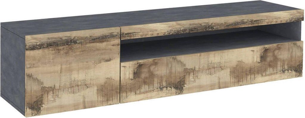 Fernsehschrank Claudio, Niedriges Sideboard für Wohnzimmer, Sockel für TV-Möbel, 100 % Italy, cm 150x40h37, Schiefer und Ahorn