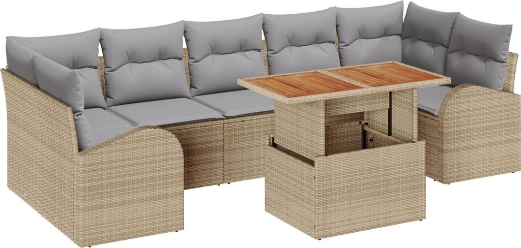 Möbel 8-teiliges Garten Sofa Set mit Kissen Beige Poly Rattan, 2-Sitzer Garten Sofa mit Stauraum & Kissen Beige Poly Rattan - Gartensofas 3358289