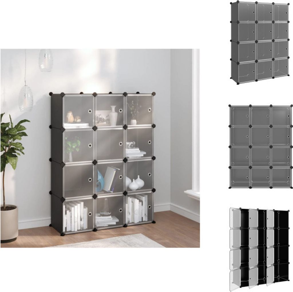 vidaXL Regalsystem mit 12 Würfeln und Türen Schwarz PP - Schuhregale & -schränke